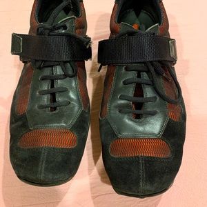 Prada red textured sneakers with Velcro strap